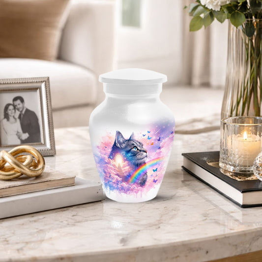 Rainbow Cat Urn for Ashes- Personalized Pet Memorial |Custom Cremation Keepsake for Cats