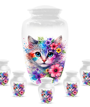 Cat Urn for Ashes - Personalized Cat Memorial Keepsake | Colorful Floral Cat Cremation Urns