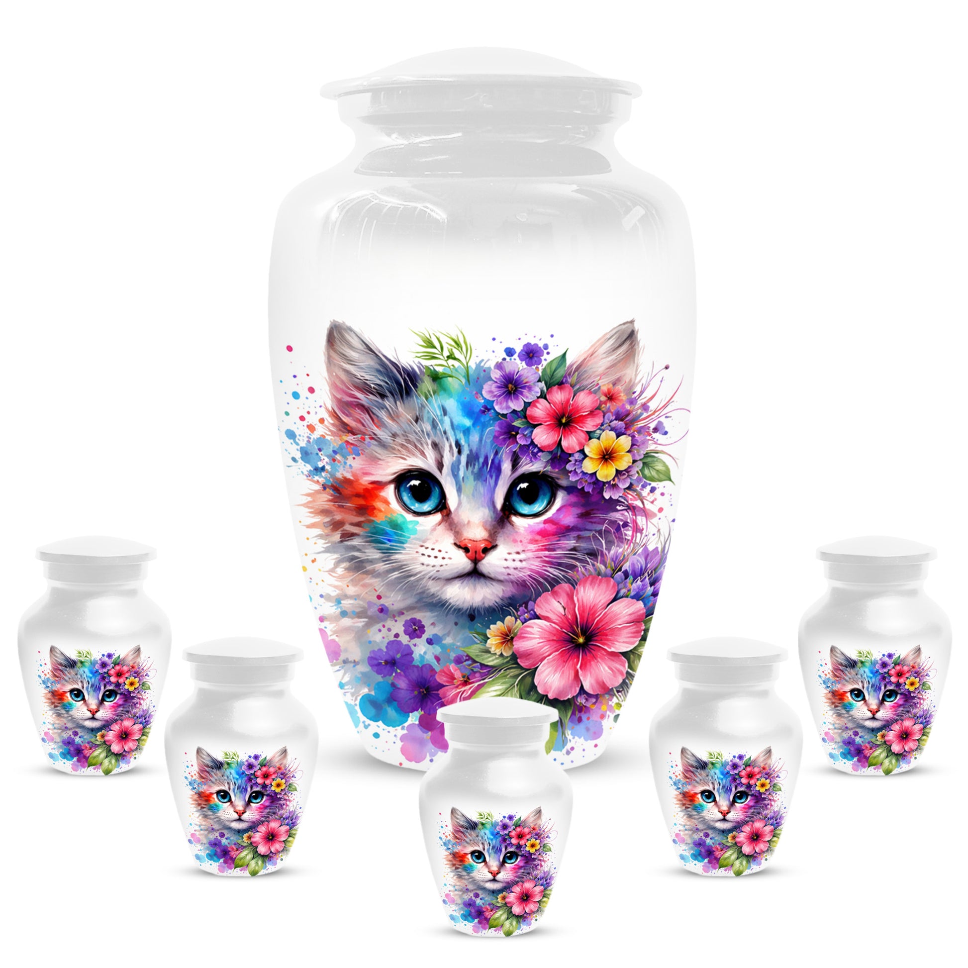 Cat Urn for Ashes - Personalized Cat Memorial Keepsake | Colorful Floral Cat Cremation Urns