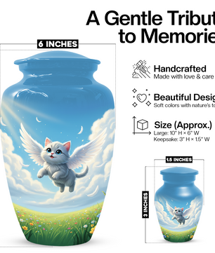 Personalized Angel Cat Urn for Ashes –  Metal Pet Memorial Urns for Cat Ash |  Rainbow Bridge Cat Loss Gift