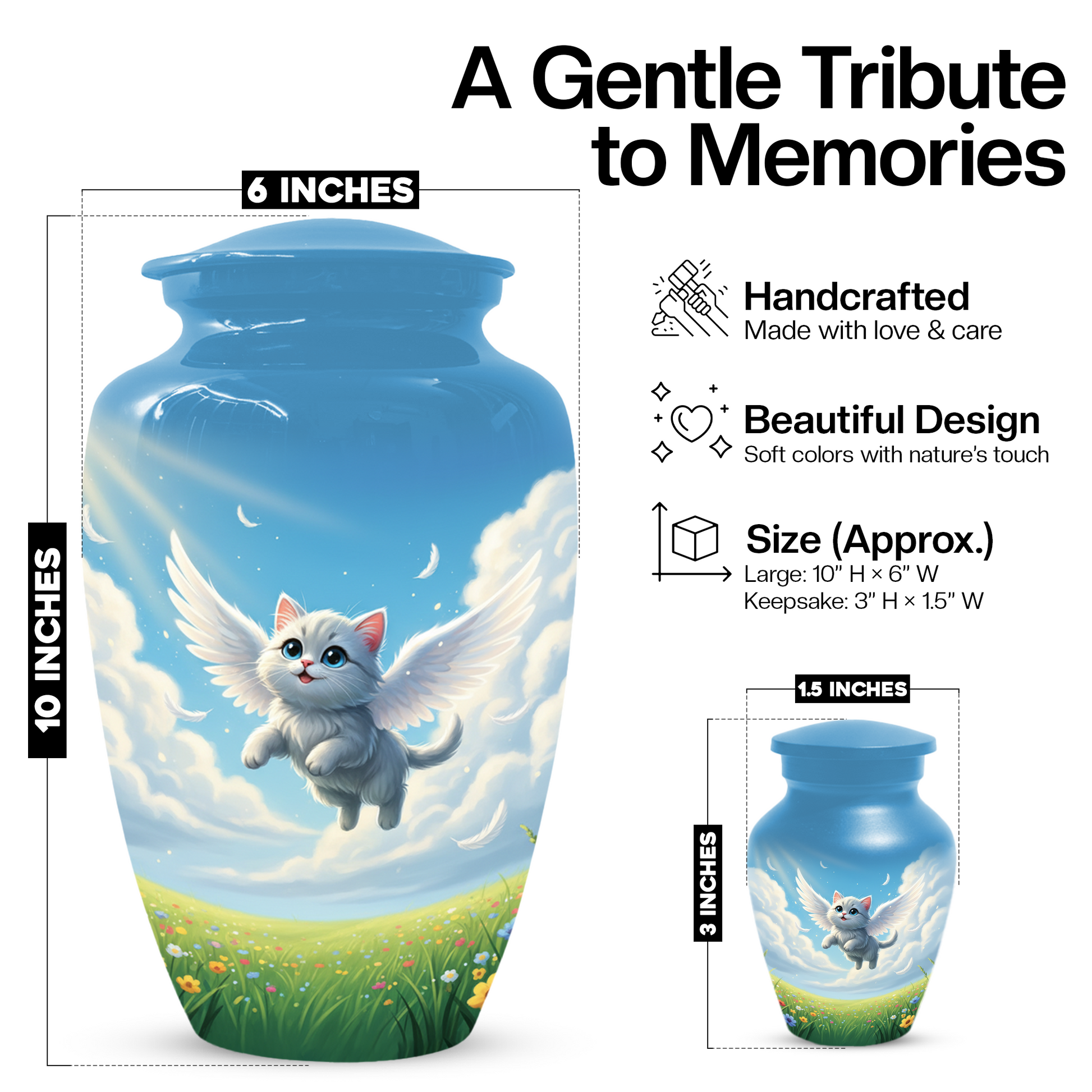 Personalized Angel Cat Urn for Ashes –  Metal Pet Memorial Urns for Cat Ash |  Rainbow Bridge Cat Loss Gift