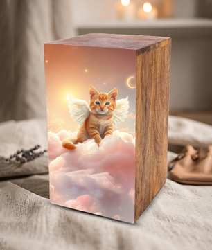 Orange Cat Urn For Ashes - Kitten Keepsake Urns Box For Pet Memorial