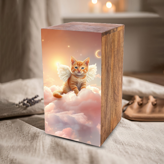 Orange Cat Urn For Ashes - Kitten Keepsake Urns Box For Pet Memorial