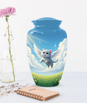 Personalized Angel Cat Urn for Ashes –  Metal Pet Memorial Urns for Cat Ash |  Rainbow Bridge Cat Loss Gift