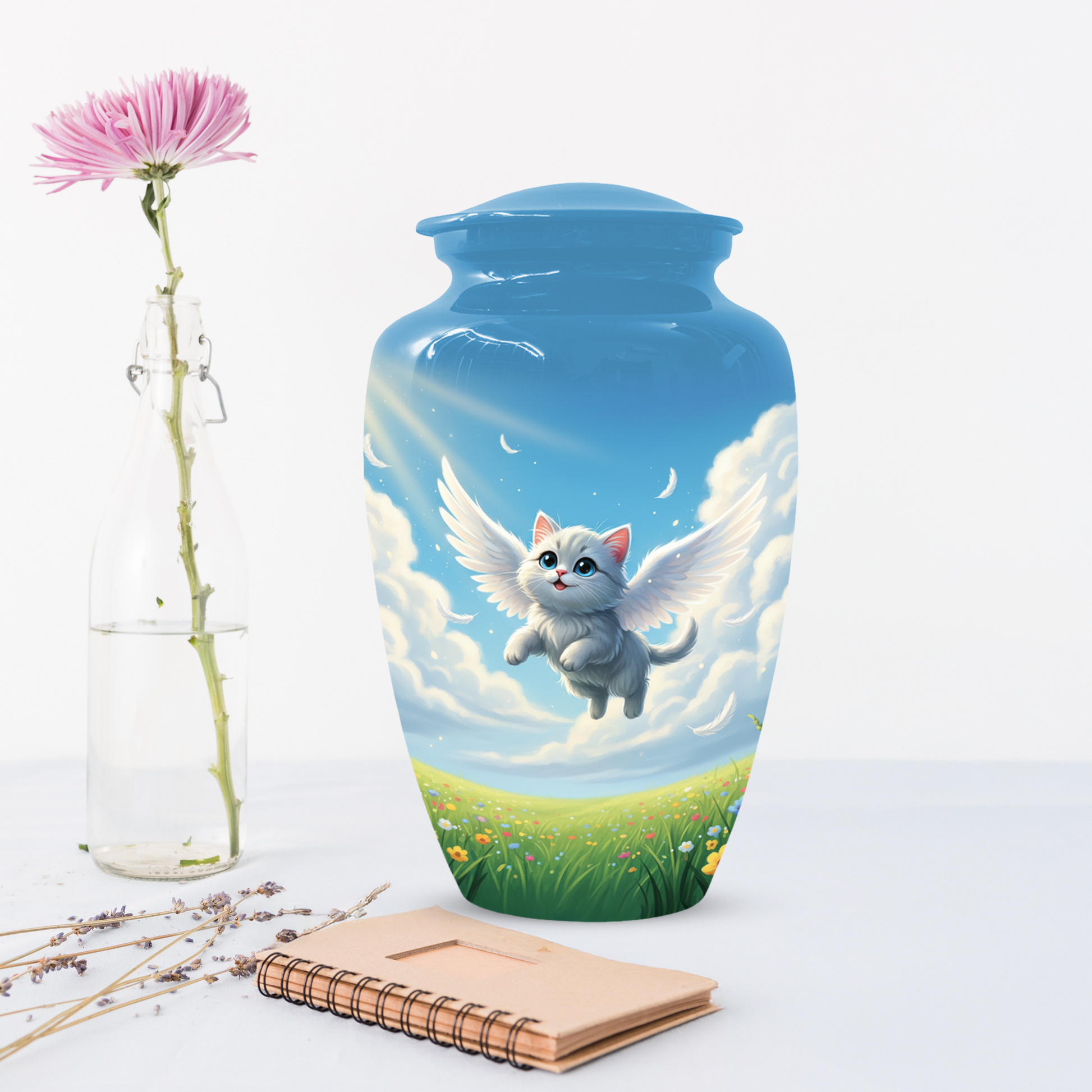Personalized Angel Cat Urn for Ashes –  Metal Pet Memorial Urns for Cat Ash |  Rainbow Bridge Cat Loss Gift