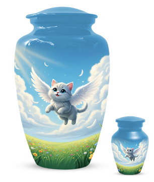 Personalized Angel Cat Urn for Ashes –  Metal Pet Memorial Urns for Cat Ash |  Rainbow Bridge Cat Loss Gift