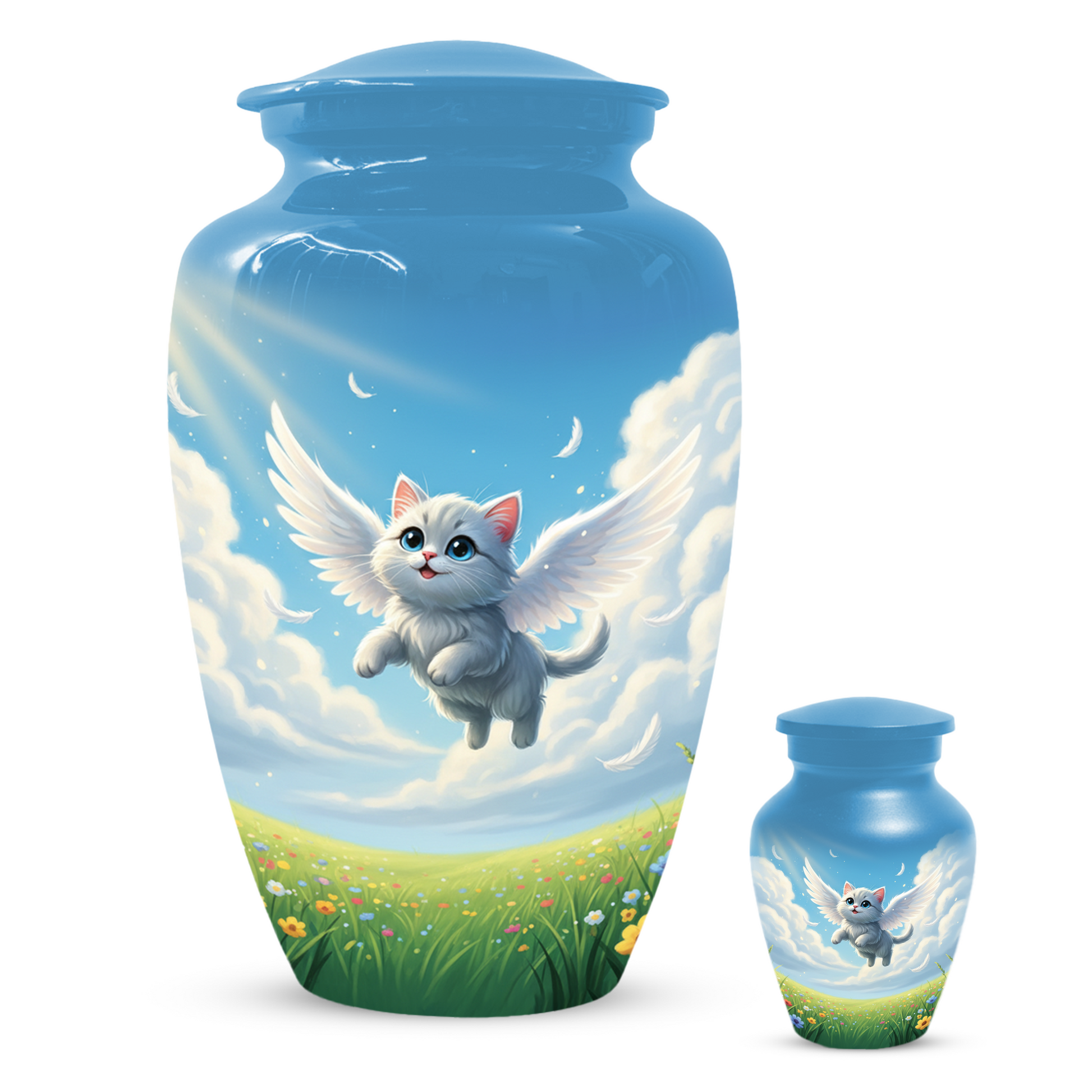 Personalized Angel Cat Urn for Ashes –  Metal Pet Memorial Urns for Cat Ash |  Rainbow Bridge Cat Loss Gift