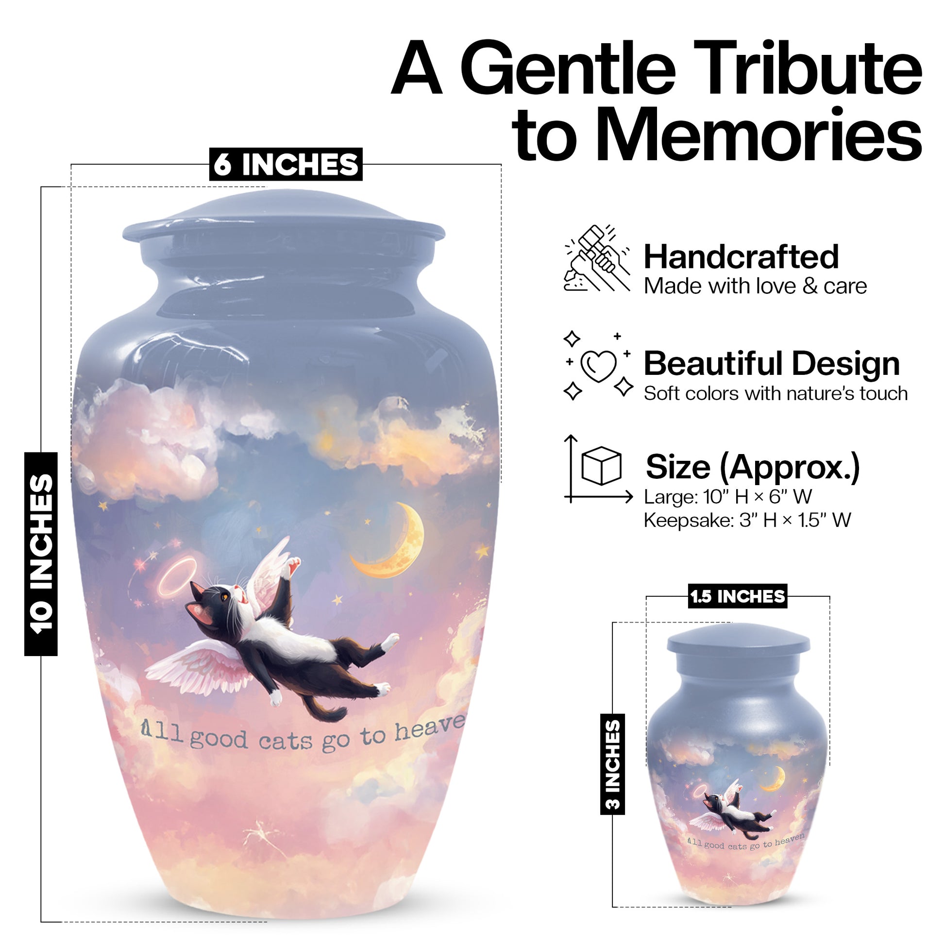 Angel Cat Rainbow Bridge Keepsake -  Custom Pet Cremation Urns for Cat