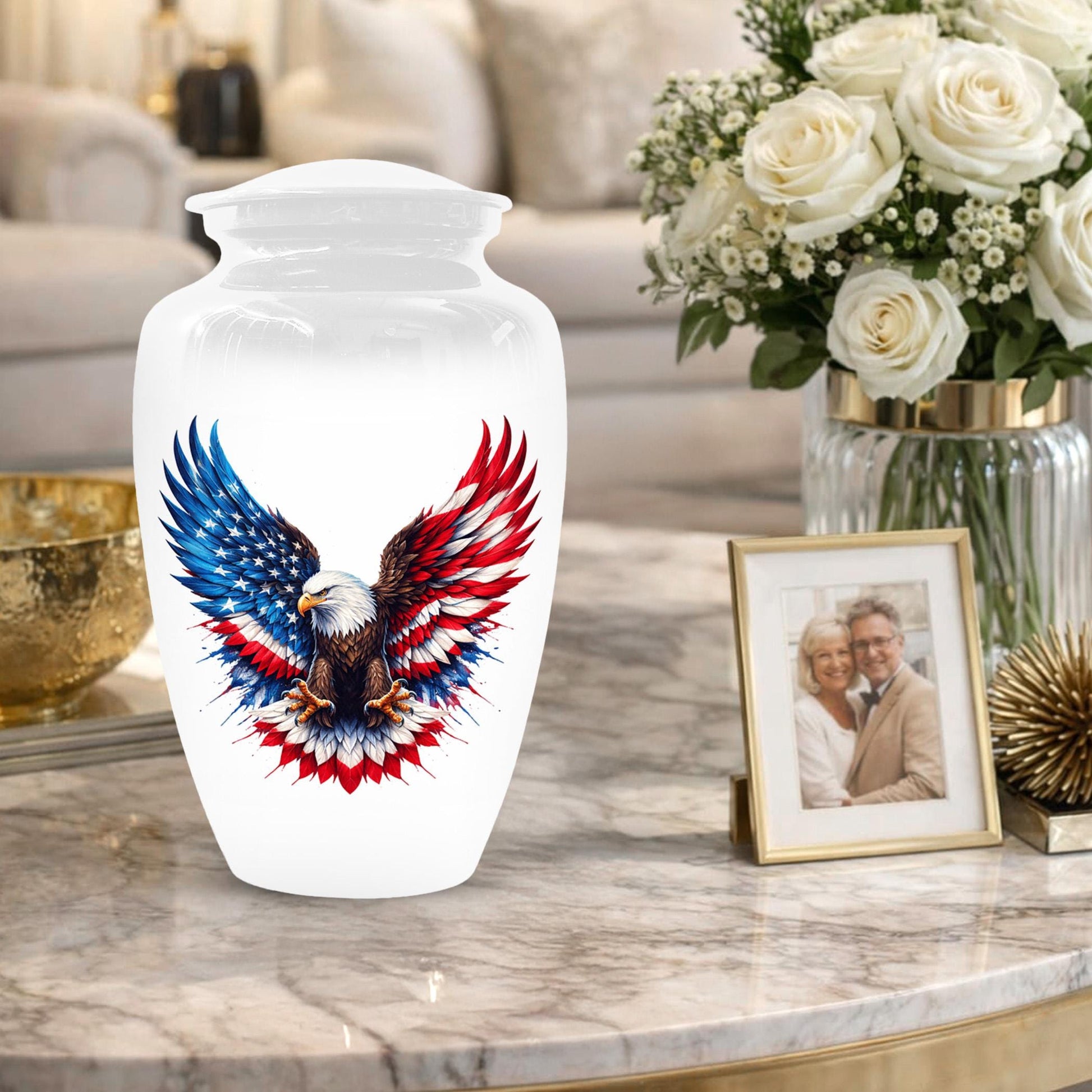 Patriotic Eagle Urn For Ashes Male - Military Small Urns For Army Veterans