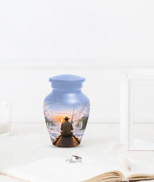 Gone Fishing in Heaven Urn For Male - Personalized Fisherman Small Urns For Dad