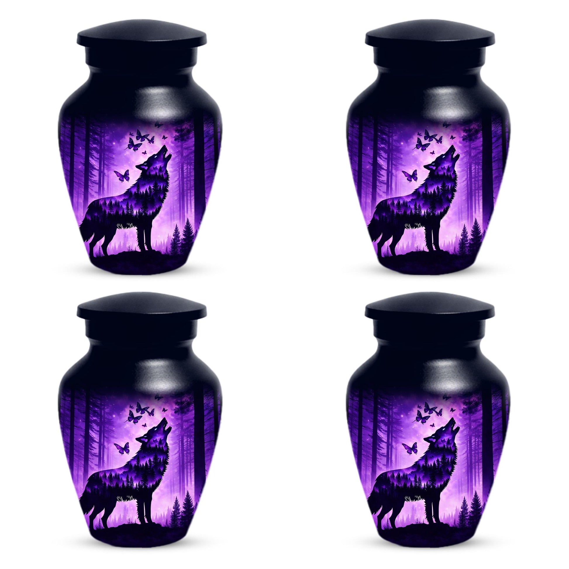 Purple Wolf Urn For Human Ashes - Forest Animal Mini Keepsake Urns For Male & Female