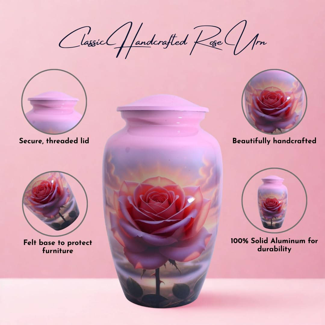 Pink Rose Urns for Human Ashes Adult Female, Rose Flower  Urn for Ashes
