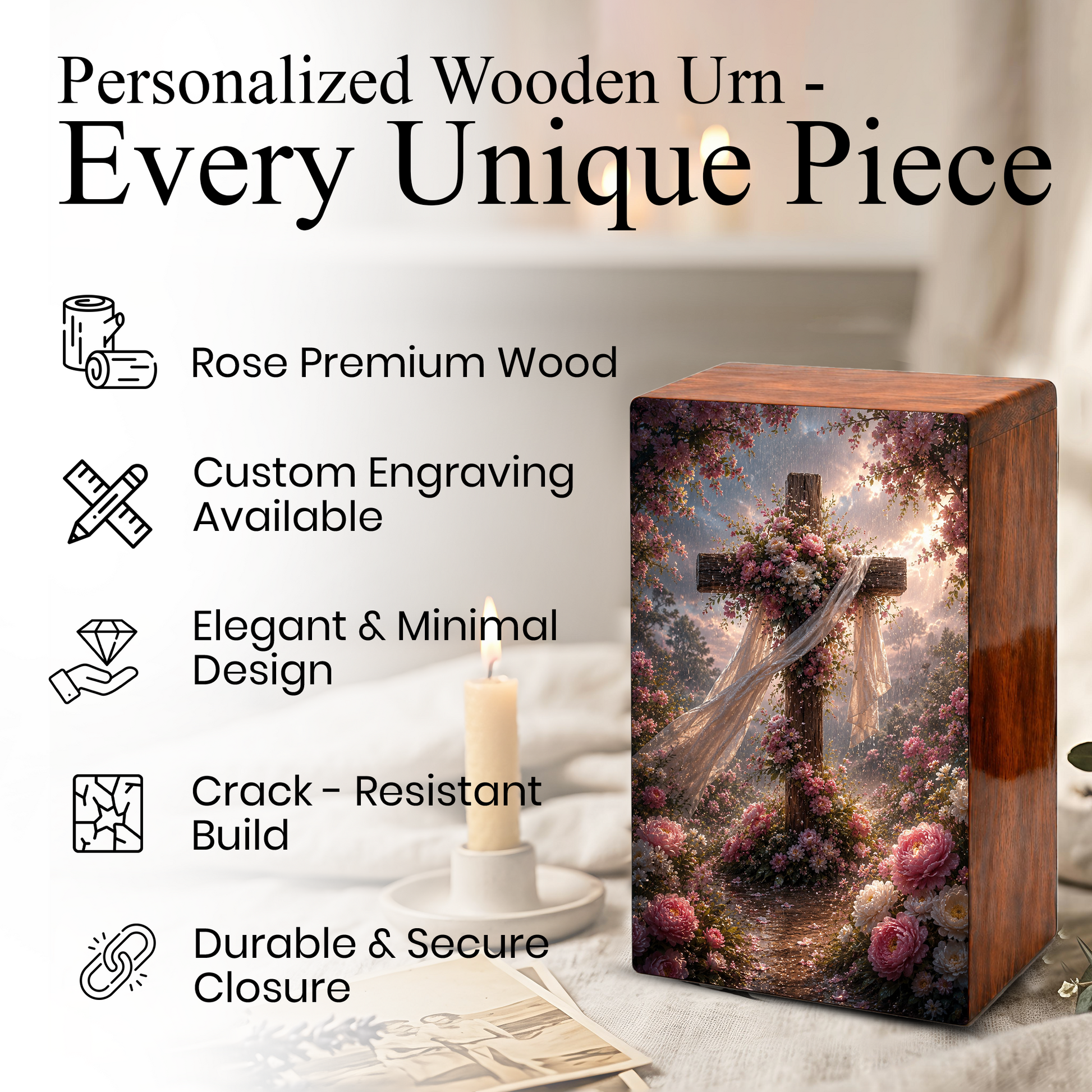 Celtic Cross Urn For Human Ashes - Religious Memorial Wooden Keepsake Urn Box