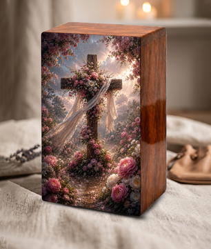 Celtic Cross Urn For Human Ashes - Religious Memorial Wooden Keepsake Urn Box