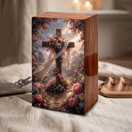 Celtic Cross Urn For Human Ashes - Religious Memorial Wooden Keepsake Urn Box