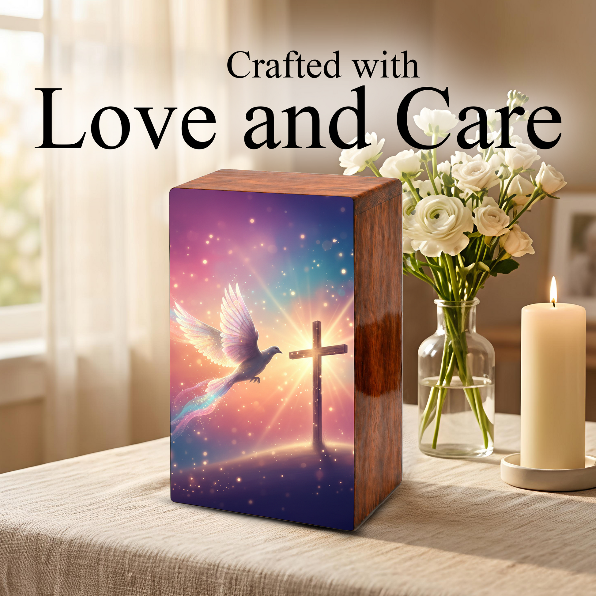 Cross Dove Cremation Urn for Ashes - Christian Memorial Urn with Spiritual Symbol