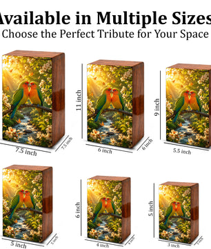 Love Bird Couple Cremation Urn – Companion Memorial Wooden Box for Ashes