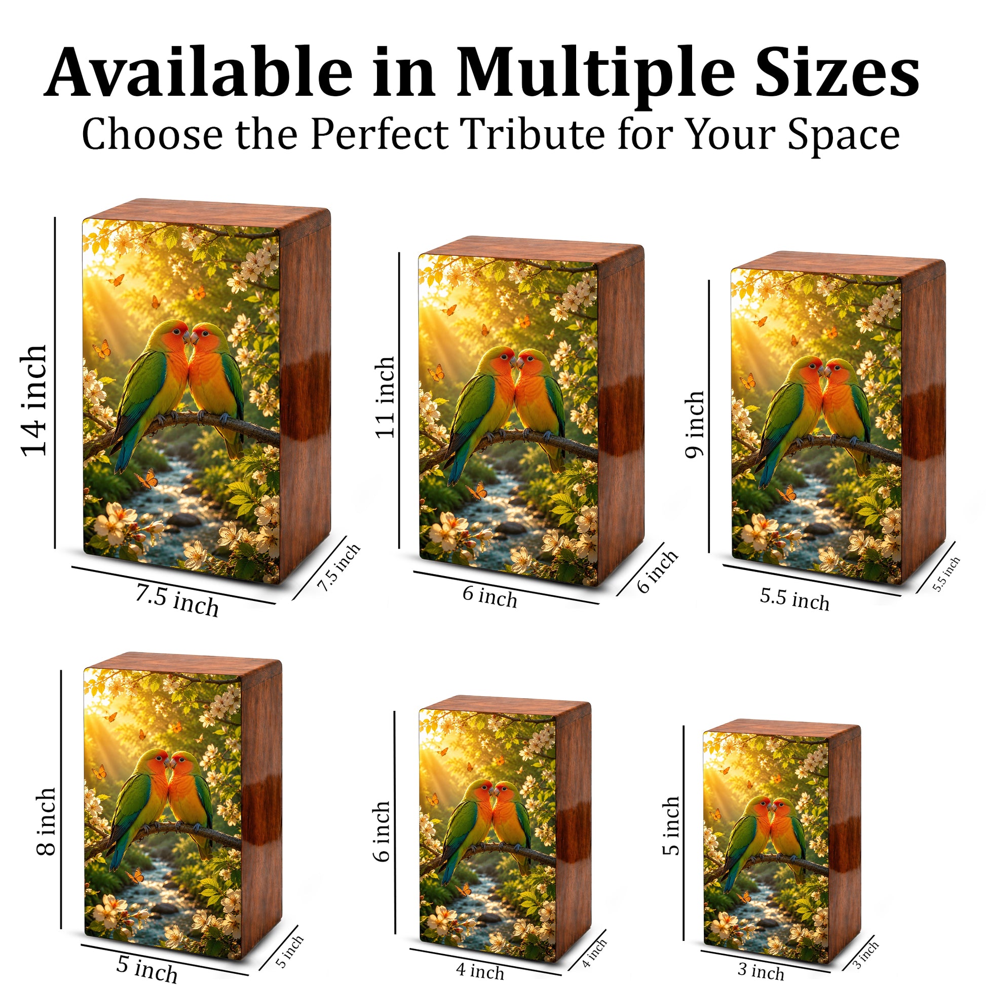 Love Bird Couple Cremation Urn – Companion Memorial Wooden Box for Ashes