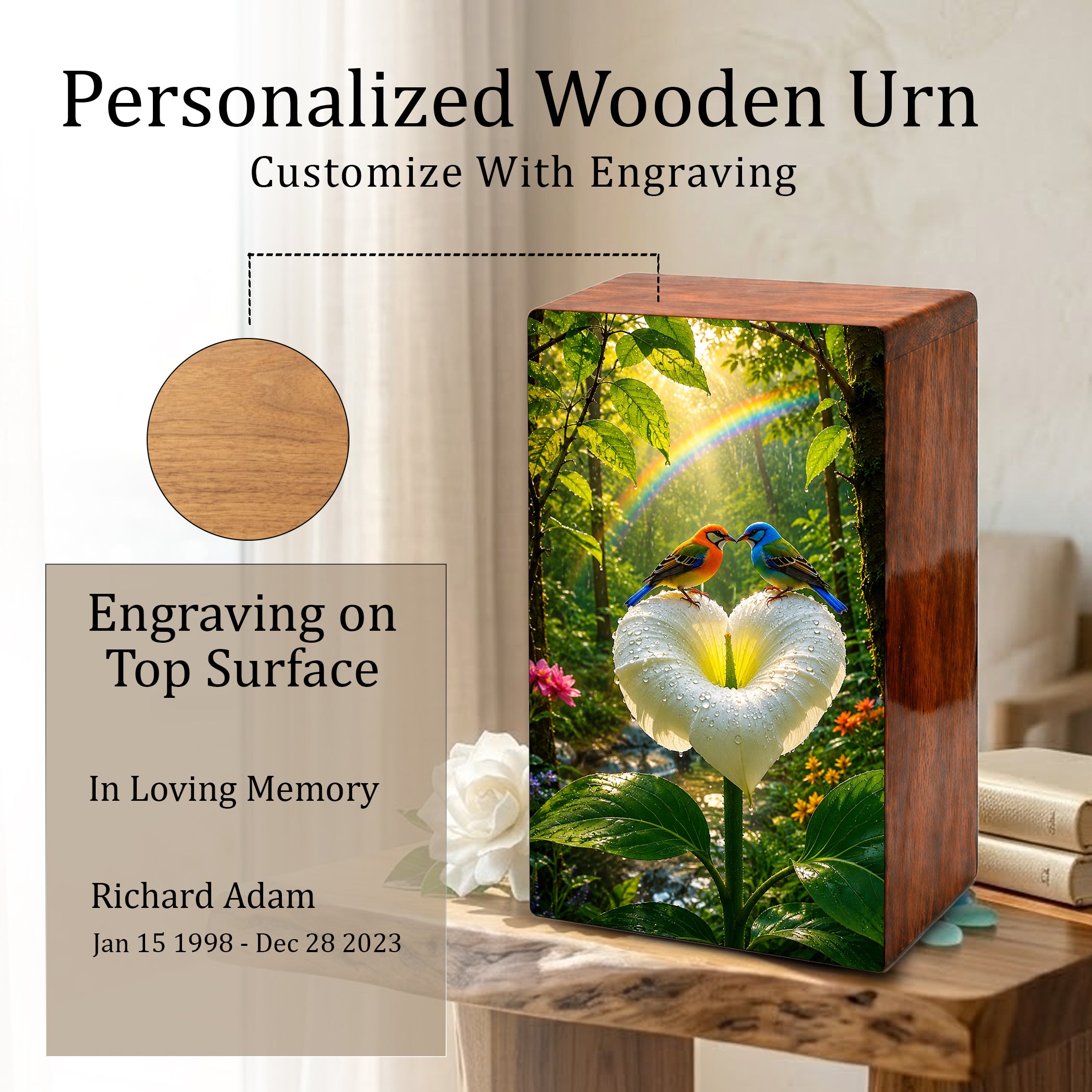 Bird Companion Urn For Human Ashes - Wooden Keepsake Urns For Couple