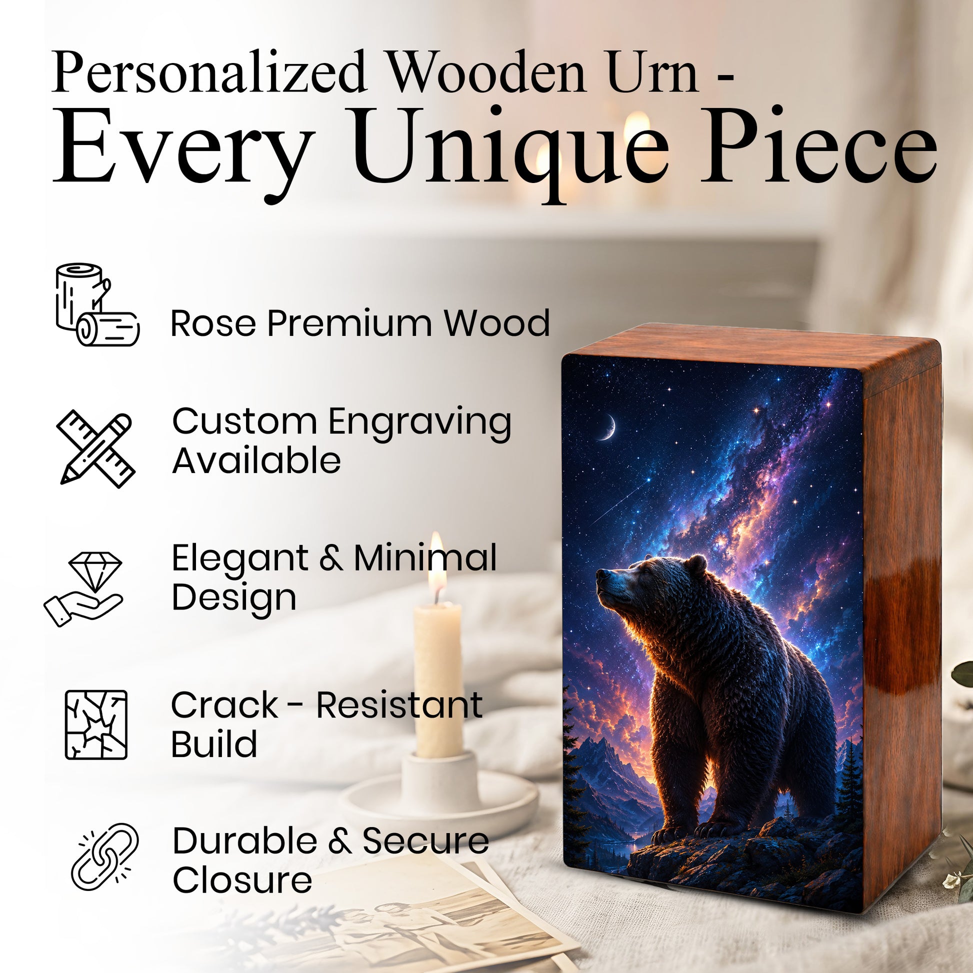 Bear Memorial Urn For Ashes Male - Cosmic Cremation Urns For Dad