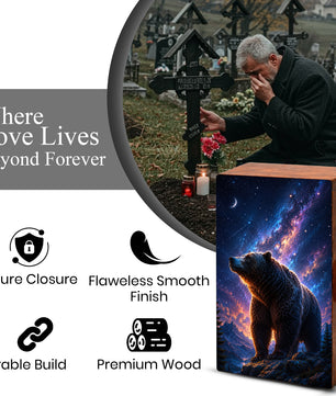 Bear Memorial Urn For Ashes Male - Cosmic Cremation Urns For Dad