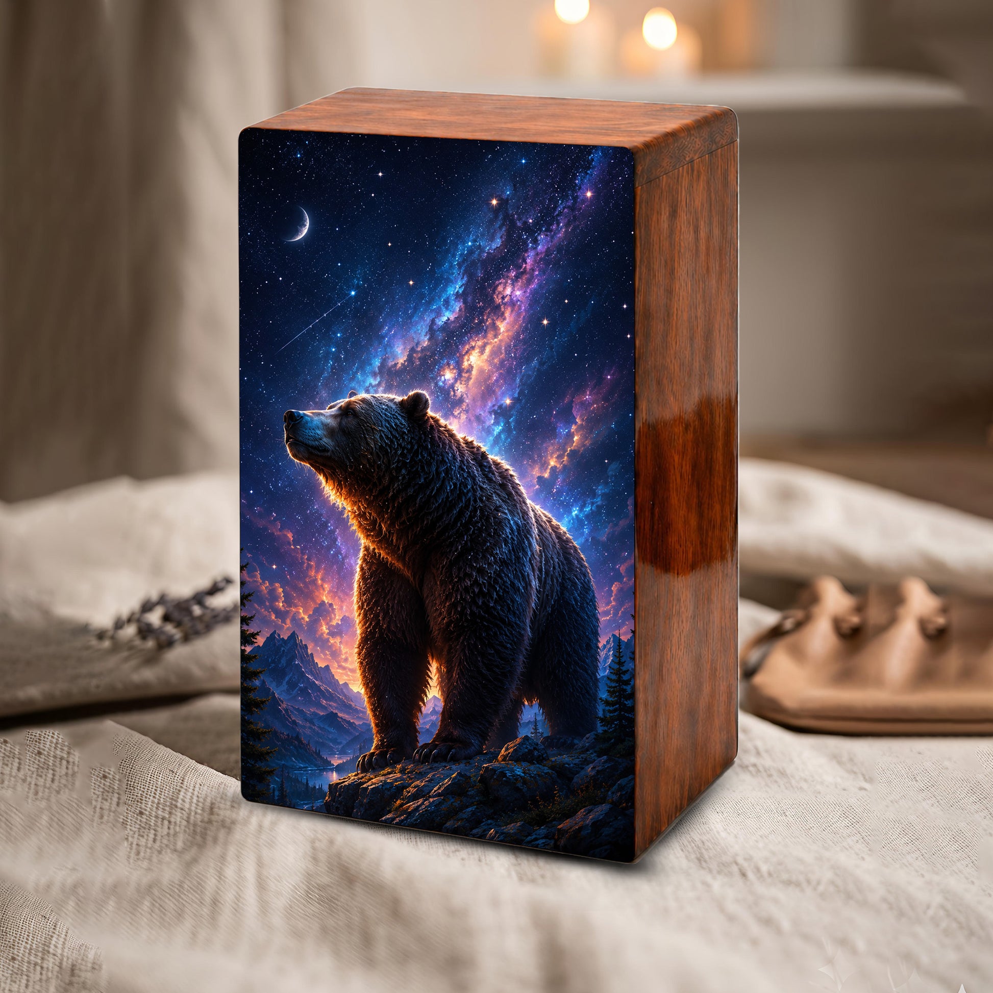 Bear Memorial Urn For Ashes Male - Cosmic Cremation Urns For Dad
