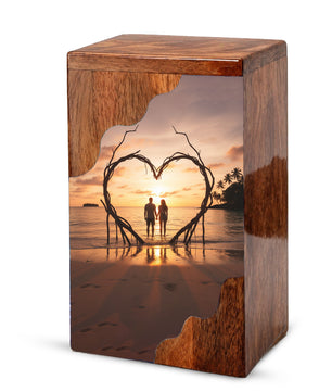 Wooden Cremation Urn – Romantic Sunset Memorial Urn Box for Human Ashes