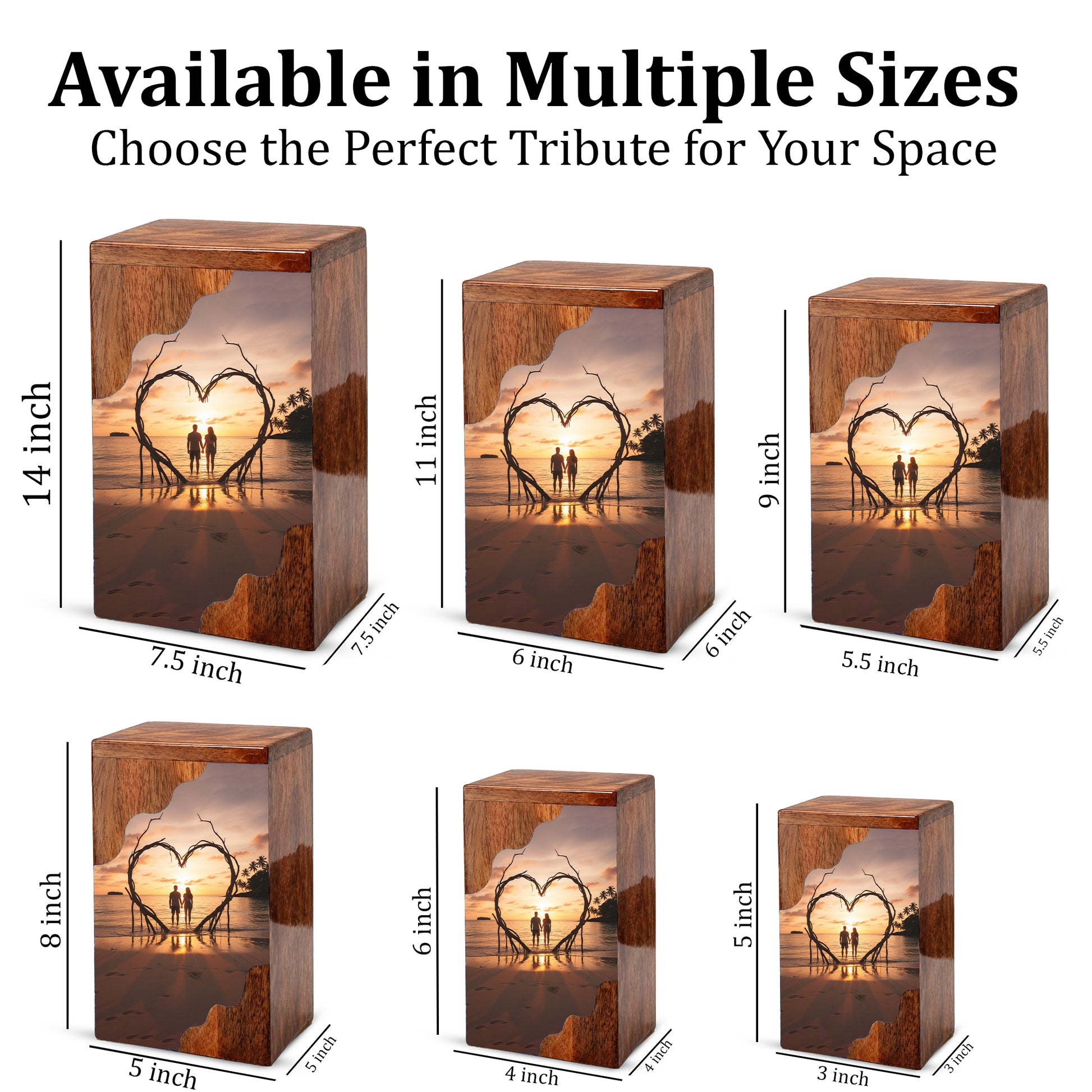 Wooden Cremation Urn – Romantic Sunset Memorial Urn Box for Human Ashes