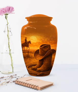 Cowboy Memorial Urn for Ashes, Western Cremation Urn, Custom Dad Urn, Cowboy Hat Boots Urn