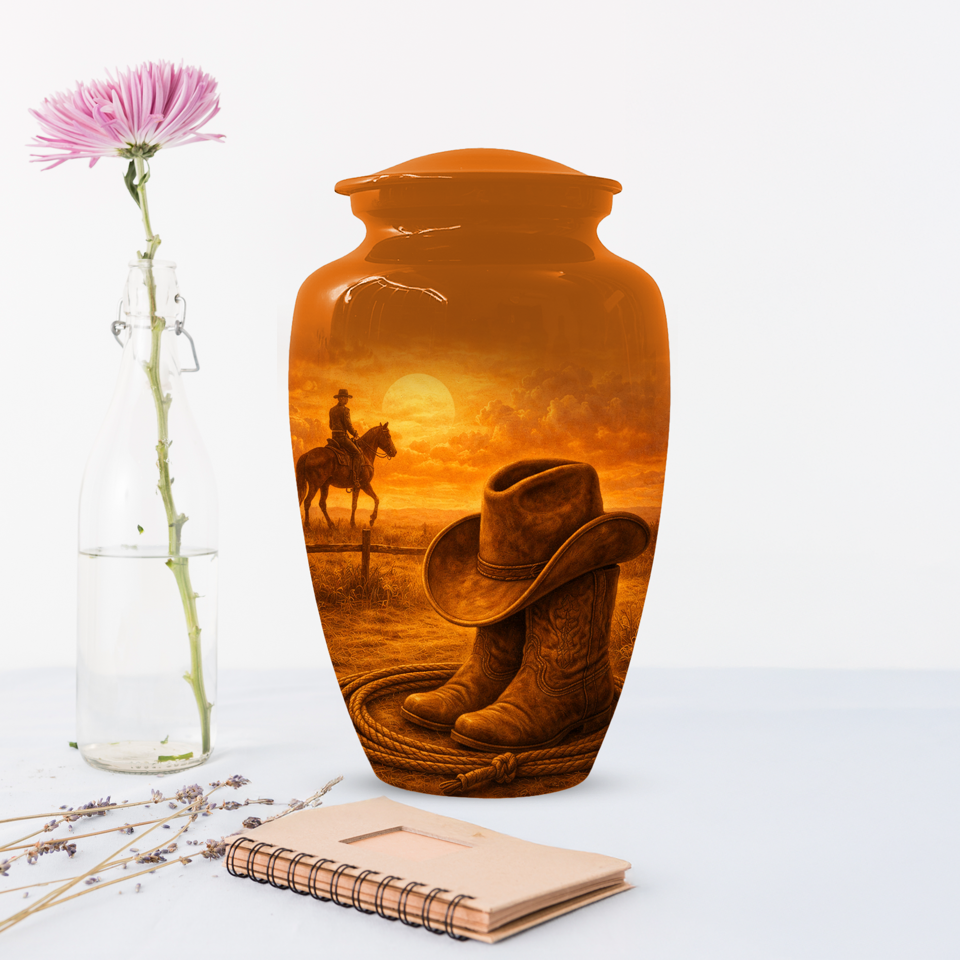Cowboy Memorial Urn for Ashes, Western Cremation Urn, Custom Dad Urn, Cowboy Hat Boots Urn