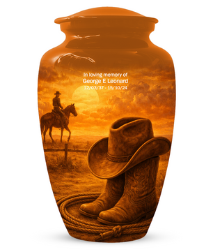 Cowboy Memorial Urn for Ashes, Western Cremation Urn, Custom Dad Urn, Cowboy Hat Boots Urn