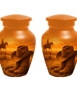Cowboy Memorial Urn for Ashes, Western Cremation Urn, Custom Dad Urn, Cowboy Hat Boots Urn