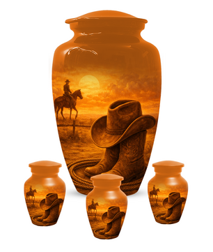 Cowboy Memorial Urn for Ashes, Western Cremation Urn, Custom Dad Urn, Cowboy Hat Boots Urn