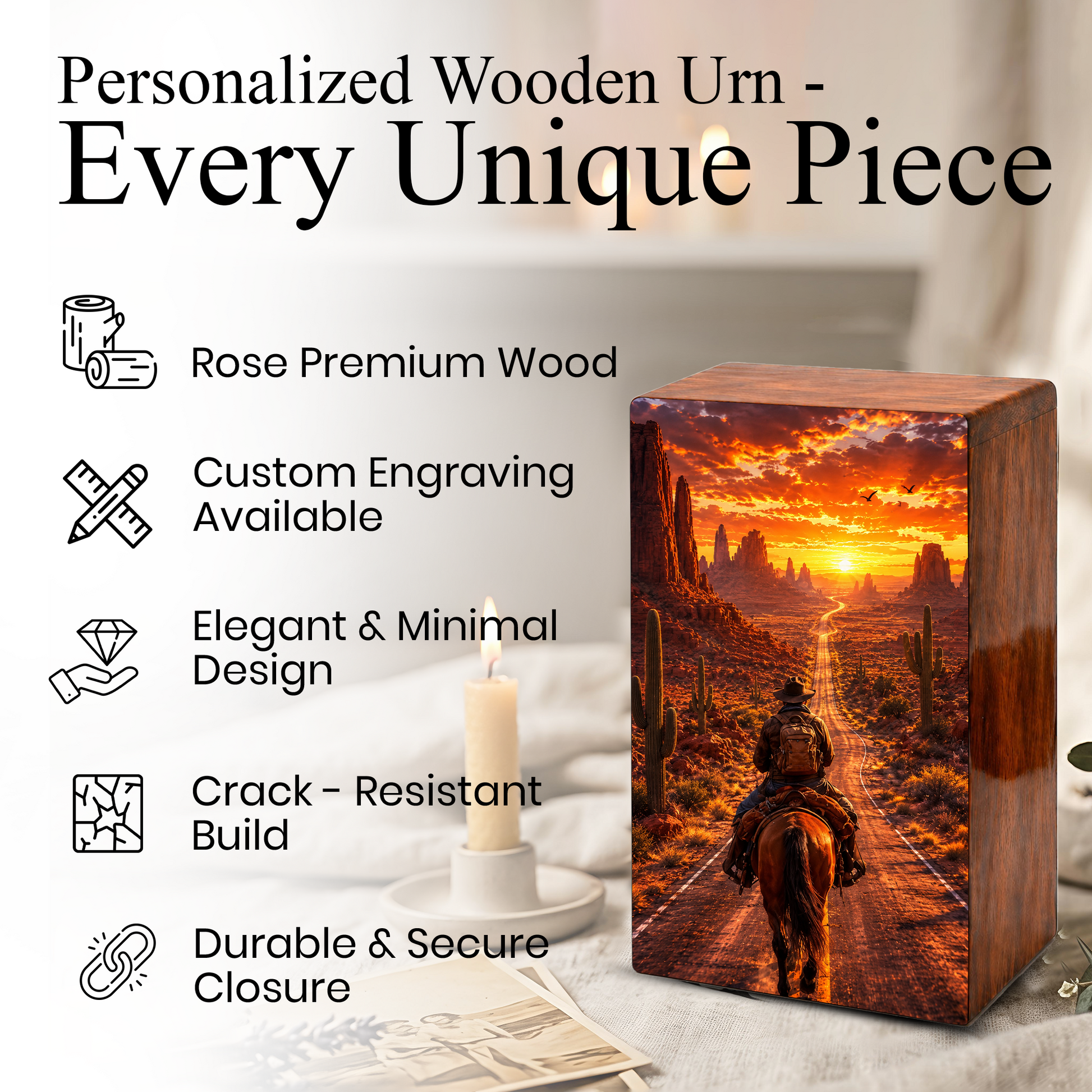 Cowboy Urn For Ashes Male - Cowboys Cremation Large Keepsake Urns For Dad