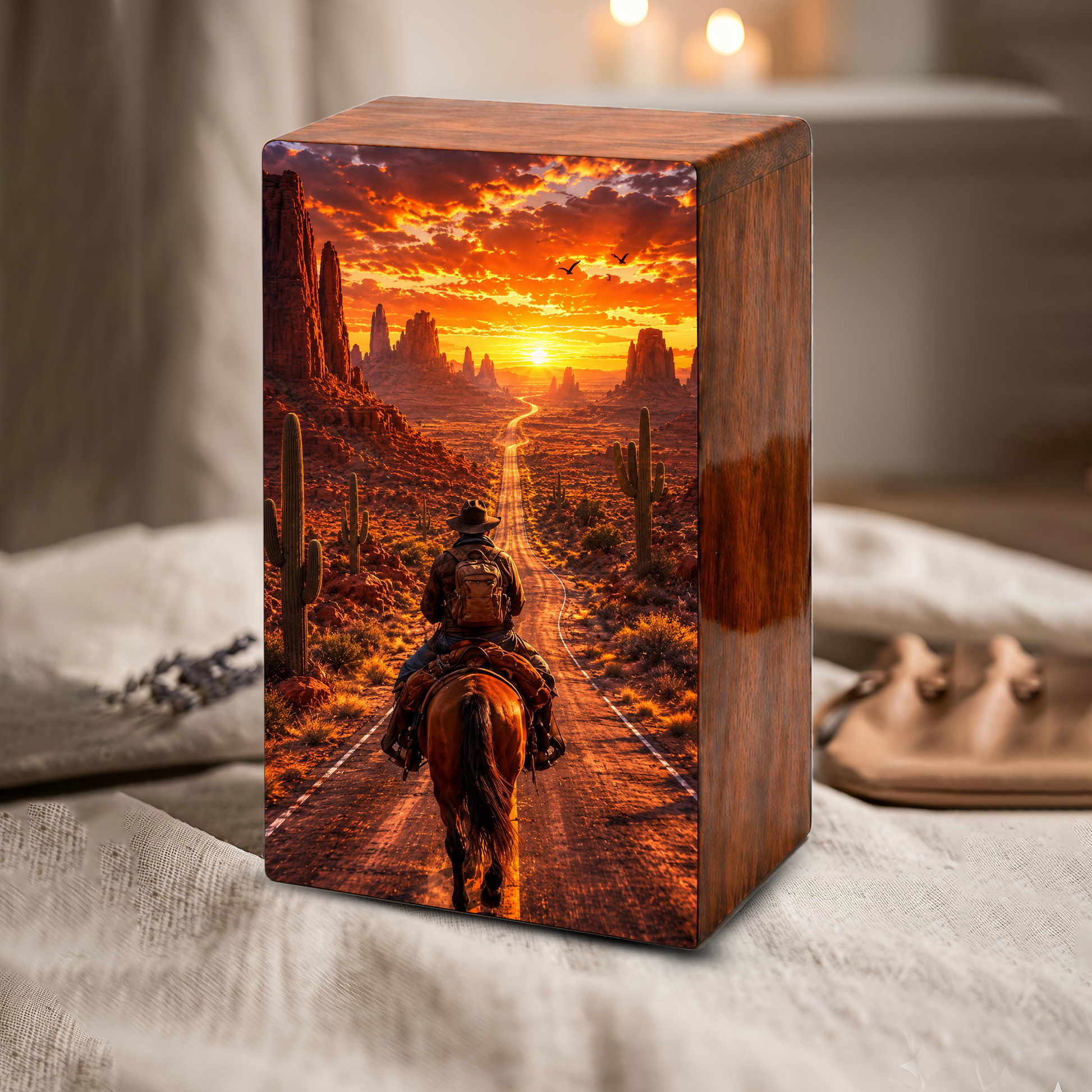 Cowboy Urn For Ashes Male - Cowboys Cremation Large Keepsake Urns For Dad