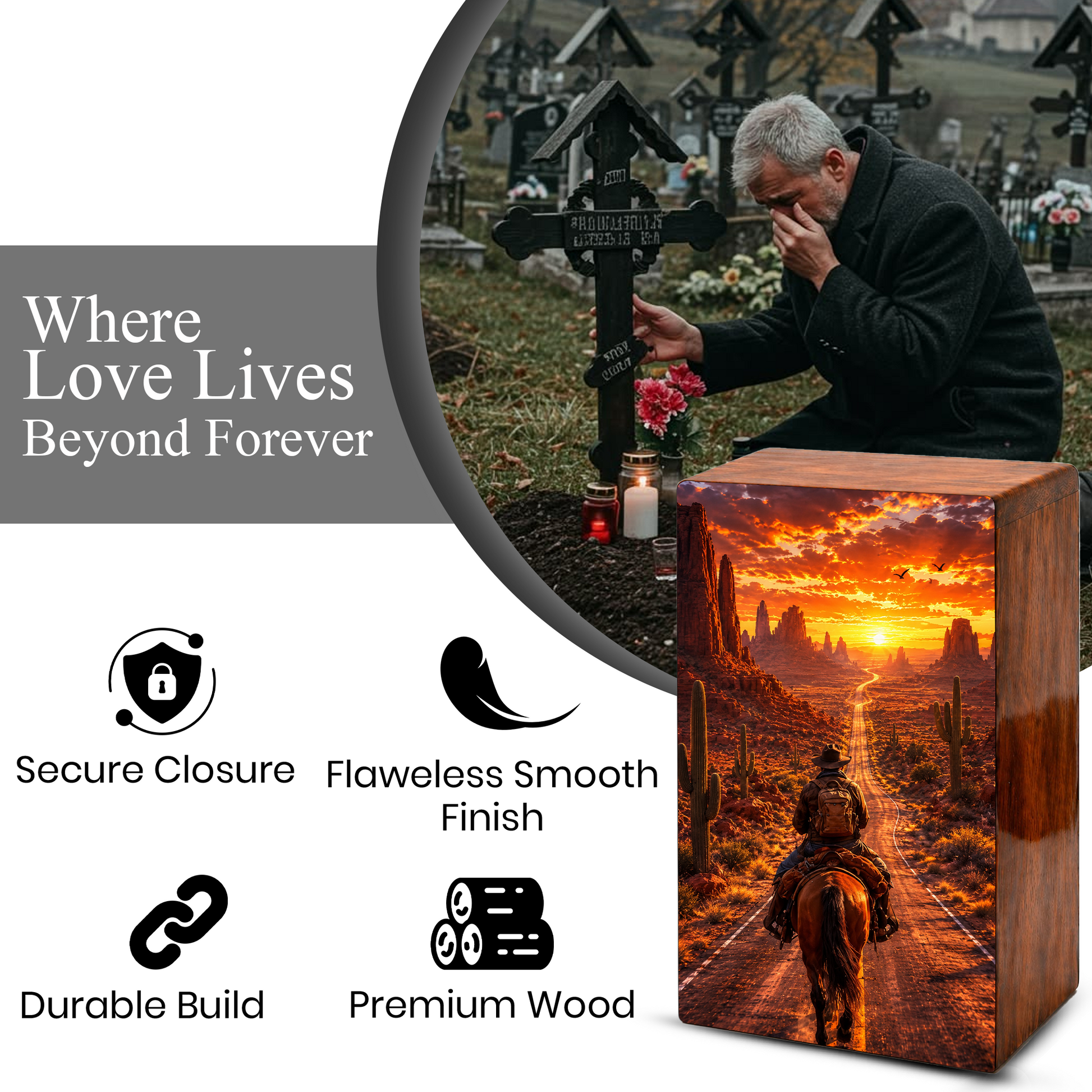 Cowboy Urn For Ashes Male - Cowboys Cremation Large Keepsake Urns For Dad