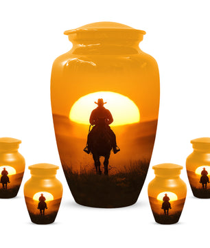 Cowboy Sunset Urn for Adult Ashes | Western Cowboy Cremation Urn for Dad & Men