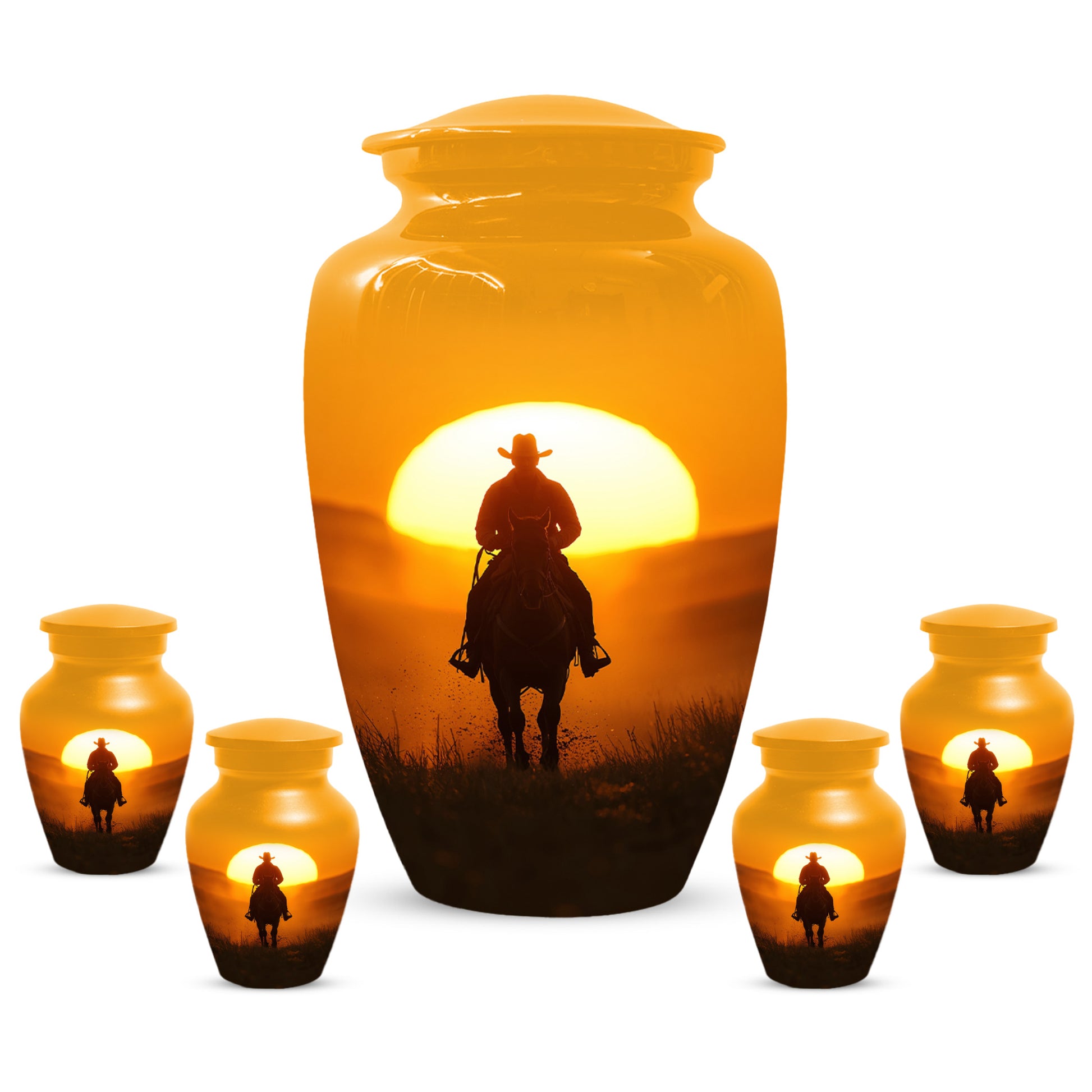 Cowboy Sunset Urn for Adult Ashes | Western Cowboy Cremation Urn for Dad & Men