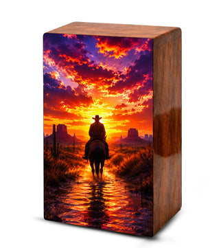 Cowboy Urn For Human Ashes Male Large - Western Cowboys Wooden Memorial Urns
