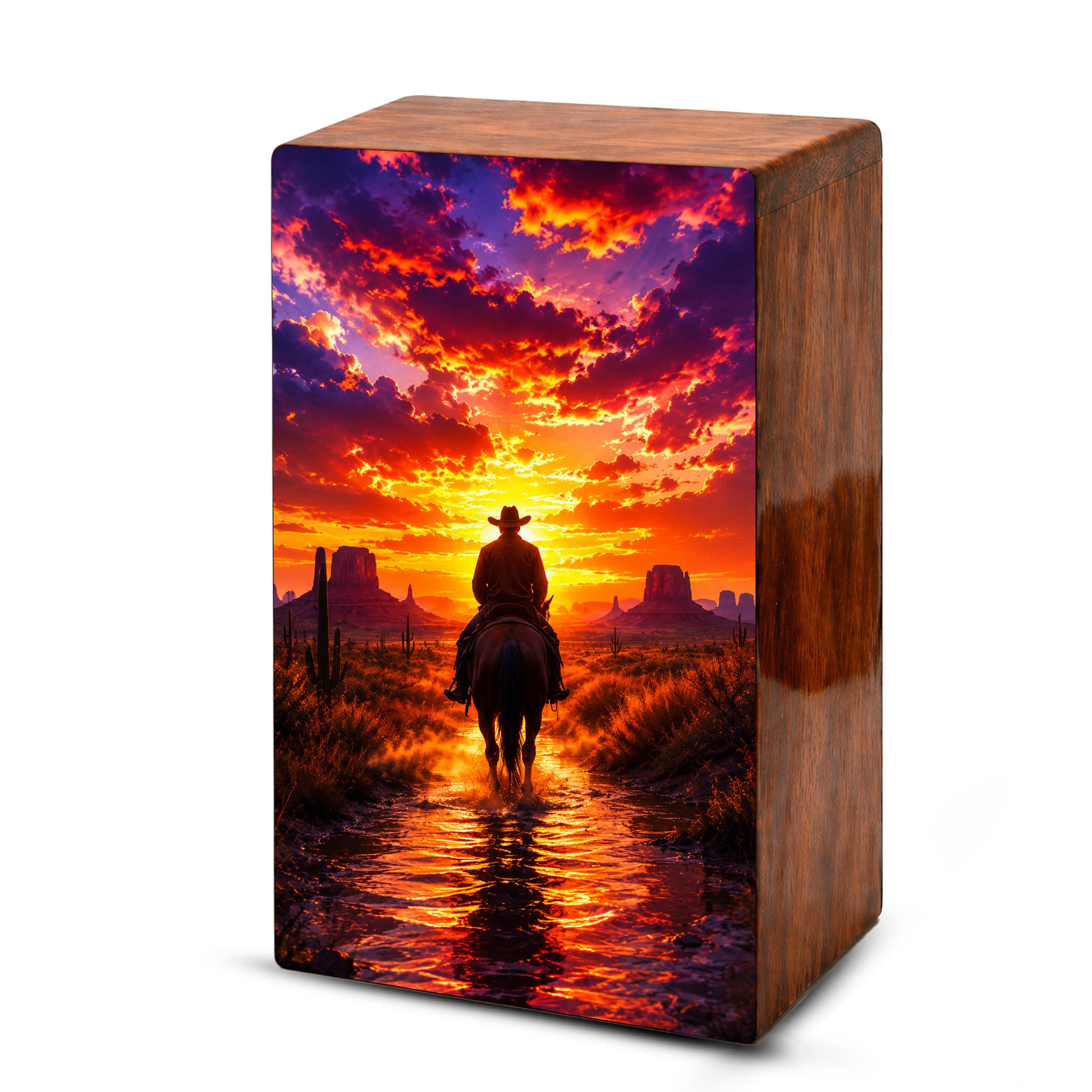 Cowboy Urn For Human Ashes Male Large - Western Cowboys Wooden Memorial Urns