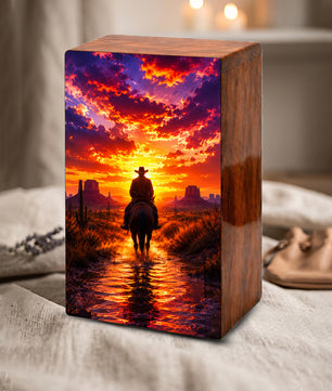 Cowboy Urn For Human Ashes Male Large - Western Cowboys Wooden Memorial Urns