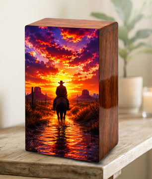 Cowboy Urn For Human Ashes Male Large - Western Cowboys Wooden Memorial Urns