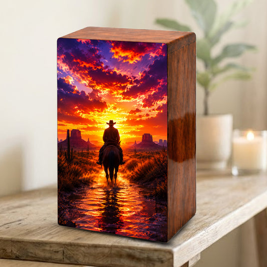Cowboy Urn For Human Ashes Male Large - Western Cowboys Wooden Memorial Urns