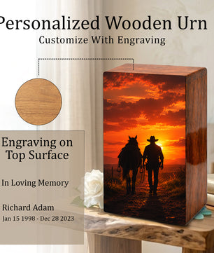 Personalized Cowboy Urn For Ashes Male - Western Cowboys Cremation Urns For Dad