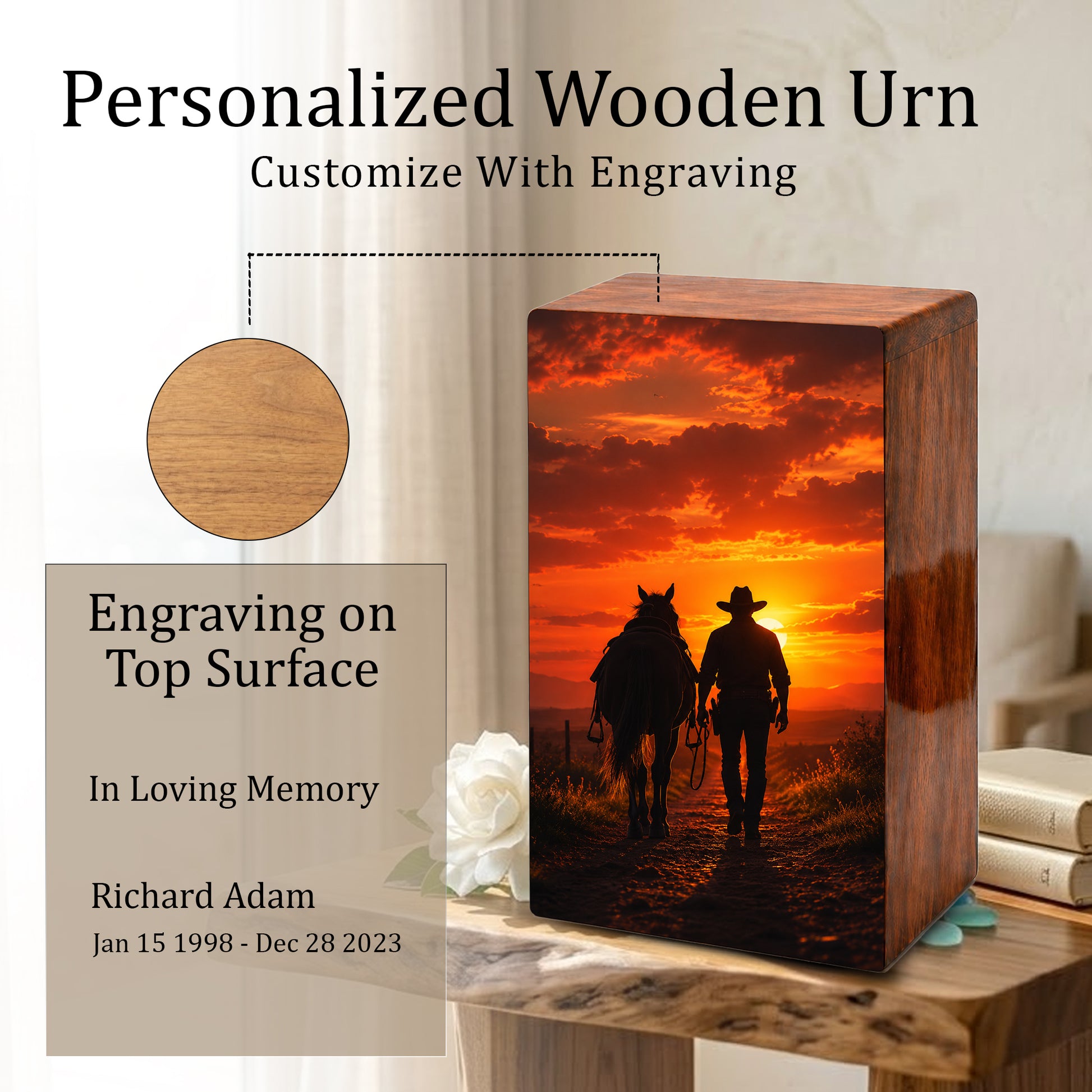 Personalized Cowboy Urn For Ashes Male - Western Cowboys Cremation Urns For Dad