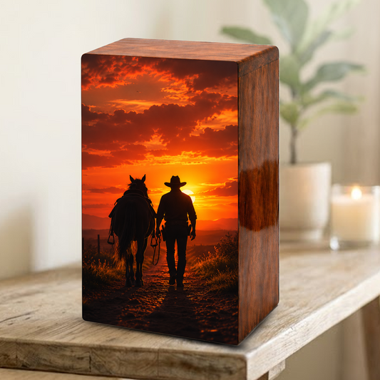 Personalized Cowboy Urn For Ashes Male - Western Cowboys Cremation Urns For Dad