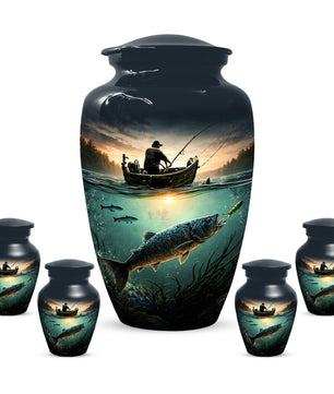 Fisherman Urn for Ashes -  Personalized Gone Fishing Memorial | Custom Cremation Urns for Dad