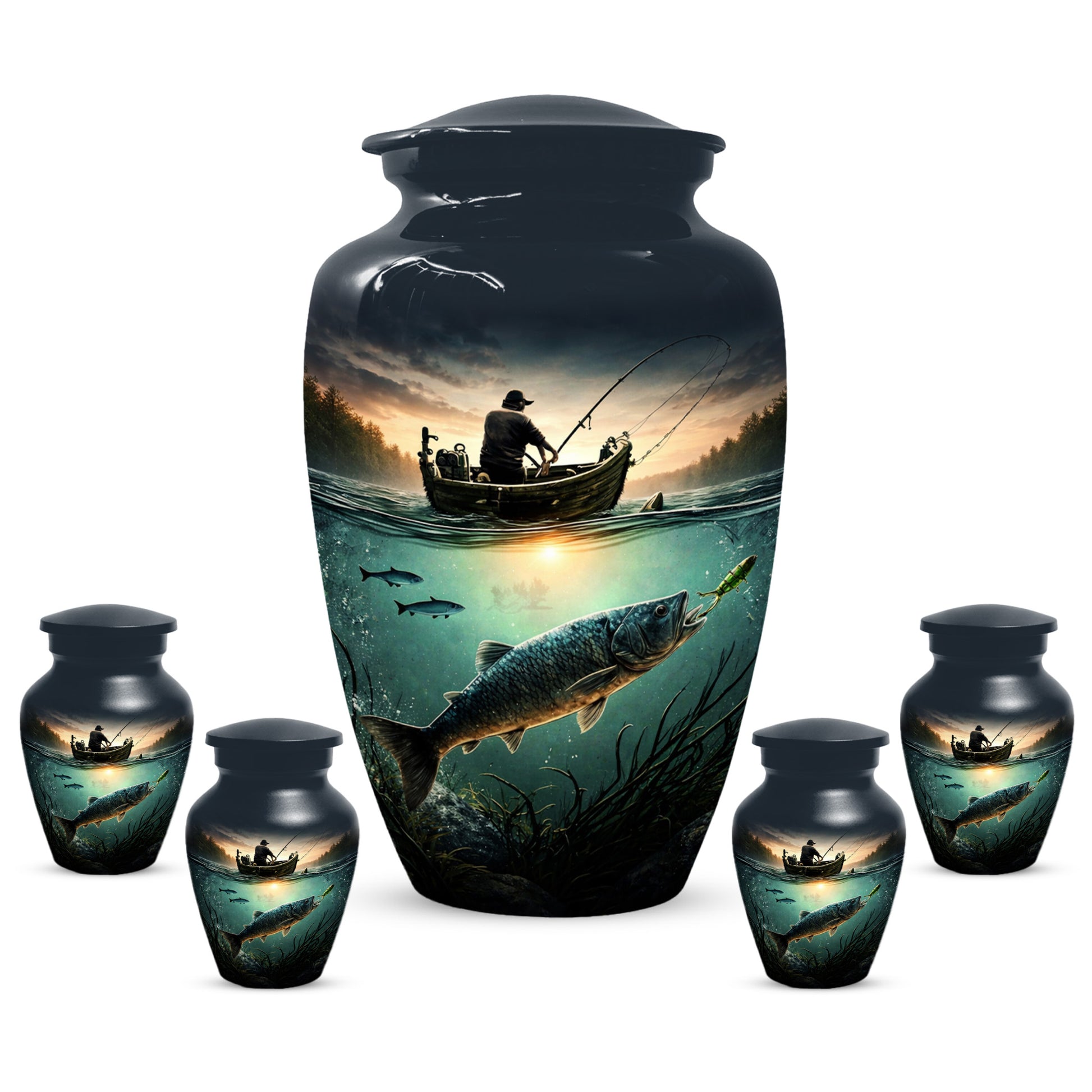 Fisherman Urn for Ashes -  Personalized Gone Fishing Memorial | Custom Cremation Urns for Dad