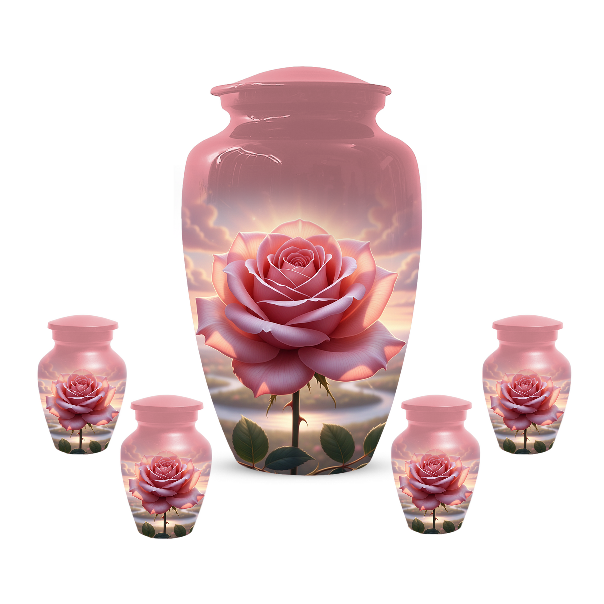 Pink Rose Memorial Urn | Custom Cremation Flower Urn for Human Ashes