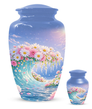 Daisy Flower Cremation Urn for Ashes - Ocean Wave Memorial Keepsake Urns for Women